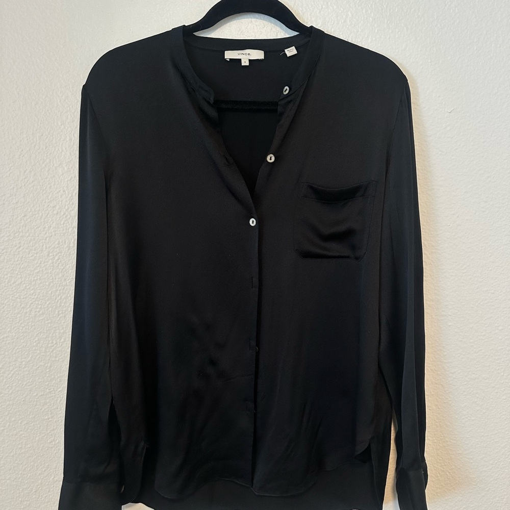 Vince Midnight Black Silk Shirt